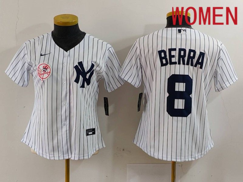 Women New York Yankees #8 Berra White stripe Game 2024 Nike MLB Jersey style 2->new york yankees->MLB Jersey